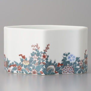色絵雪花墨色墨はじき四季花文花瓶